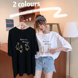 Huibaolu Cartoon Print Summer T-Shirts Women Short Sleeve O-Neck Casual Cotton Loose Shirts Girls Korean Tops Tees Harajuku W971