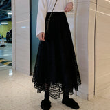 Huibaolu High Waist Lace Skirts Women Spring Summer Skirt 2023 Korean Elegant Casual A-line Black Apricot Long Maxi Skirts X091