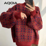 huibaolu Winter Streetwear Houndstooth Thick Women's Sweater Loose Knit Woman Sweaters Autumn Fashion Warm Plus Size Female Pullover