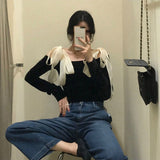 huibaolu Women Golden Velvet Black Off Shoulder Long Sleeve Slim Autumn Fashion Slash Neck Vintage Bow Solid Elegant Design Chic