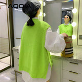 huibaolu Loose Fluorescent Green Women Sweaters Korea Oversize Knit Woman Sweater Vest 2023 Winter Plus Size Pullover Clothing