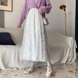 Huibaolu High Waist Lace Skirts Women Spring Summer Skirt 2023 Korean Elegant Casual A-line Black Apricot Long Maxi Skirts X091