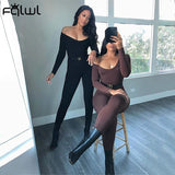 Huibaolu Fall Winter Long Sleeve Sexy Rompers Womens Jumpsuit Female One Piece Outfits Brown Black White Bodycon Jumpsuit For Women