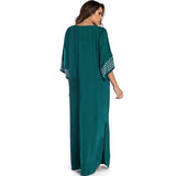 Huibaolu Indie Folk Lace Up V-Neck Batwing Sleeve Summer Beach Dress Tunic Women Beachwear kaftan Maxi Dress Robe Sarong Q775