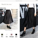 Huibaolu Golden Velvet Pleats A-line Dance Party Elastic High Waist Women's Skirt Korean Fashion Mid-Calf Long Skirts For Women