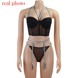 Huibaolu Lingerie Sequin Lingerie Set Sexy Push up Bra 3 Piece Set Padded Women's Underwear Set Bra and Thong Sexy Lingerie