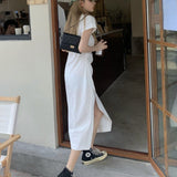 huibaolu Women Dress Summer Simple Fashion Side-Slit Korean Style Elegant Mid-calf Folds Casual Female Vestido Mujer Street Harajuku Cozy