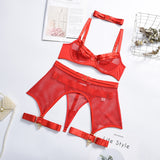 Huibaolu Four-Piece Set Erotic Lingerie Transparent Bra Kit Push Up See Through Lace Langerie Mesh Seamless Underwear Garters