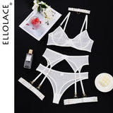 Huibaolu Set Woman 4 Pieces Sexy Erotic Lingerie Underwear Bra Garters Brief Sets Transparent Lace Seamless Blue Setup Ladies