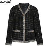 Huibaolu Weave Plaid Women Blazer With Pocket Single Breasted Autumn Winter Causal Tweed Coat Office Ladies Suit Jacket