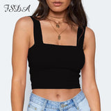 Huibaolu Square Neck Sleeveless Summer Crop Top White Women Black Casual Basic T Shirt Off Shoulder Cami Sexy Backless Tank Top