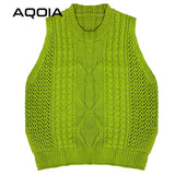 huibaolu Loose Fluorescent Green Women Sweaters Korea Oversize Knit Woman Sweater Vest 2023 Winter Plus Size Pullover Clothing