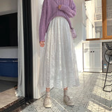 Huibaolu High Waist Lace Skirts Women Spring Summer Skirt 2023 Korean Elegant Casual A-line Black Apricot Long Maxi Skirts X091