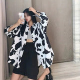 huibaolu Street Style Oversize Women's Tunic Shirt Cow pattern print Long Sleeve Ladies Blouse Button Up Loose Plus Size Female Tops