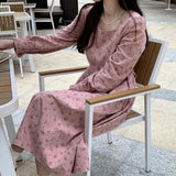 huibaolu Women Elegant Puff Sleeve All-match Square Collar Lovely Print Tender Autumn Female Vestidos Streetwear Preppy Style Soft