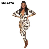Huibaolu Active Zebra Leopard Long Sleeve Bodycon Button Up Jumpsuit Women Club Party One Piece Overall Romper 2023 Spring winter