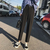 Huibaolu Solid Casual Basic High Waist Straight Women's Pants 2023 Office Lady Korean Fashion Ankle-Length Suit Pants For Women