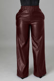 Huibaolu Women Faux Leather Straight High Waist PU Pants INS Elegant Autumn Winter Solid Wide Leg Black Trousers