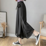 huibaolu Women Pants Fashion Vintage Korean Style Casual Wide Leg Baggy High Waist Ankle-length Summer Breathable Trousers Female Elegant