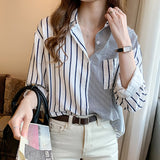 Huibaolu Pockets Striped Casual Long Sleeve Shirt Women Blouse Ladies Clothes Loose Button Womens Tops Chemisier Femme 2023 Spring