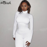 Huibaolu Winter Long Sleeve Brown Sexy Bodycon Jumpsuit Women Romper One Piece Outfit Turtleneck White Black Jumpsuit Female Ladies