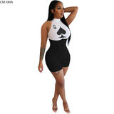 Huibaolu Women Poker Card Sleeveless Bodycon Sport Jumpsuit Romper Bodysuit Night Club Party One Piece Overalls playsuit