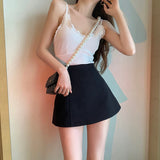 Huibaolu Black Summer Mini Skirts Shorts Ruffles High Waist Streetwear Short Shorts A-Line Pleated Bud Clubwear Sexy Loose Z348