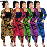 Huibaolu Women's tracksuit fashion sexy long sleeve X-long national print trench coat skinny leggings 2 piece sets suits outfits X9041