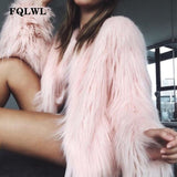 Huibaolu Warm Faux Fur Coat Women Jacket Loose Black White Pink Plush Overcoat Female Colorful Winter Autumn Shaggy Outerwear