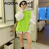 huibaolu Loose Fluorescent Green Women Sweaters Korea Oversize Knit Woman Sweater Vest 2023 Winter Plus Size Pullover Clothing