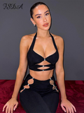 Huibaolu Halter Neck Black Hollow Out Women Crop Top Sexy Sleeveless 2023 Summer Cami Backless Y2K Diamond Tank Tops Party Club