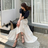 Huibaolu Cotton Line Long Skirts Women High Waist Big Swing Split Summer Skirt Vintage Harajuku Buttons Irregular Midi Skirt Z017