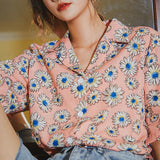 huibaolu Summer Casual Floral Pirnt Women's Blouse Notched Collar Short Sleeve Shirt Ladies Tops Loose Button Up Female Clothing
