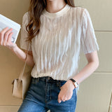 Huibaolu Summer Loose O Neck Woman Shirt White Fashion Pleated Short Sleeve Blouses Women Casual Female Tops Clothing Blusas 14348