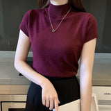 Huibaolu Turtleneck Summer Short Sleeve Korean Style Sweater Knitted Pullover Women Sweaters Basic Thin Tops Pull Femme Jumper 2023