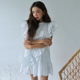 Huibaolu Straight Dress Women Cotton Vintage Summer Party Dress Loose O-Neck Butterfly Sleeve Elegant Dress Cocktail Sexy Club