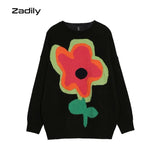 huibaolu Winter Street Style Y2K Floral Embroidery Women Warm Sweater Oversize Long Sleeve Knit Ladies Pullover Female Clothing Tops
