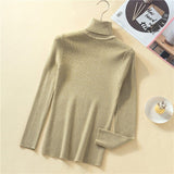 Huibaolu Quality Warm Women Sweater Shiny Turtleneck Pullover Sweaters Fashion Slim Knitted Tops Female Jumper 2023 Autumn Winter