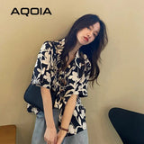 huibaolu Floral Printing Button Up Women Shirt Oversize Short Sleeve Office Lady Womens Blouse 2023 Summer Loose Female Shirts