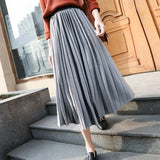 Huibaolu Golden Velvet Pleats A-line Dance Party Elastic High Waist Women's Skirt Korean Fashion Mid-Calf Long Skirts For Women