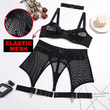 Huibaolu Four-Piece Set Erotic Lingerie Transparent Bra Kit Push Up See Through Lace Langerie Mesh Seamless Underwear Garters