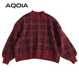 huibaolu Winter Streetwear Houndstooth Thick Women's Sweater Loose Knit Woman Sweaters Autumn Fashion Warm Plus Size Female Pullover