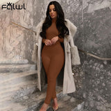 Huibaolu Winter Long Sleeve Brown Sexy Bodycon Jumpsuit Women Romper One Piece Outfit Turtleneck White Black Jumpsuit Female Ladies