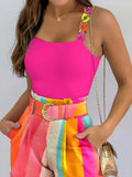 huibaolu Strap Tank Tops & Colorblock Shorts Set with Belt Summer Women Two Piece Set