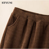 Huibaolu Solid Casual Fleece Thick Warm Winter Women's Pants Elastic High Waist Ankle-Length Wide leg Straight Pants For Women