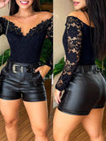 huibaolu Trim Sheer Long Sleeve V Neck Skinny Rompers Women Bodysuit