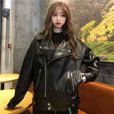 huibaolu Jackets Women Spring Autumn Korean Style Loose Biker Turn-down Collar All-match Pu Leather Fashion Casual Female Outwear