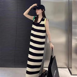 Huibaolu Striped Dresses 2023 Summer New Fashion Loose Waist Women Clothing Short Sleeve Patchwork Design Tank Vestidos Femme P734