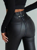 huibaolu Leather Zipper Pocket Design Skinny Pants 911