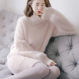 Huibaolu Mink Cashmere Dress Korean Sweet Sweater Knitted Thickened Warm Mini Dress Women Casual Autumn Winter Pullover O295